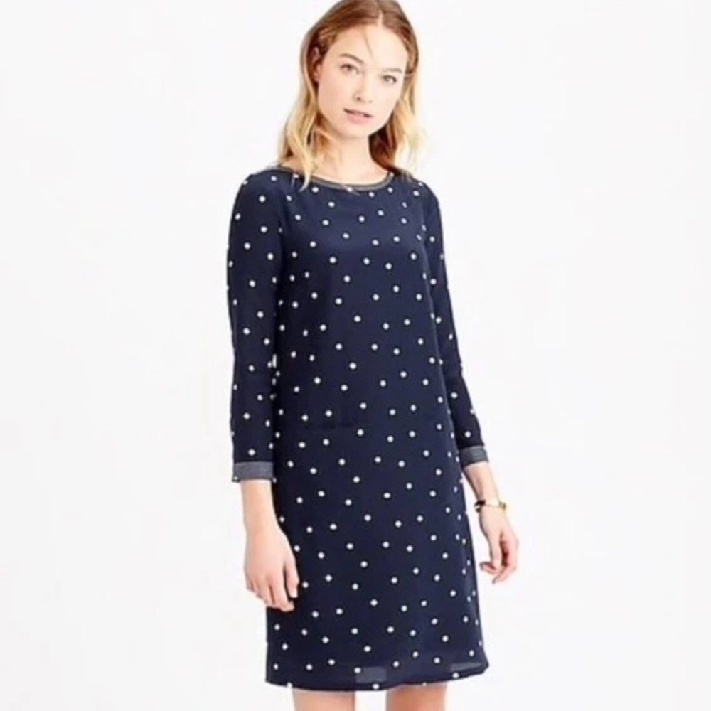 J. Crew 100% Silk Shift Dress in Polka Dot~SIZE2 NAVY